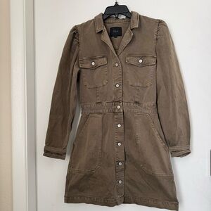 Rails Lisette Denim Twill Mini Dress Button Up Puff Sleeve Moss Womens Small